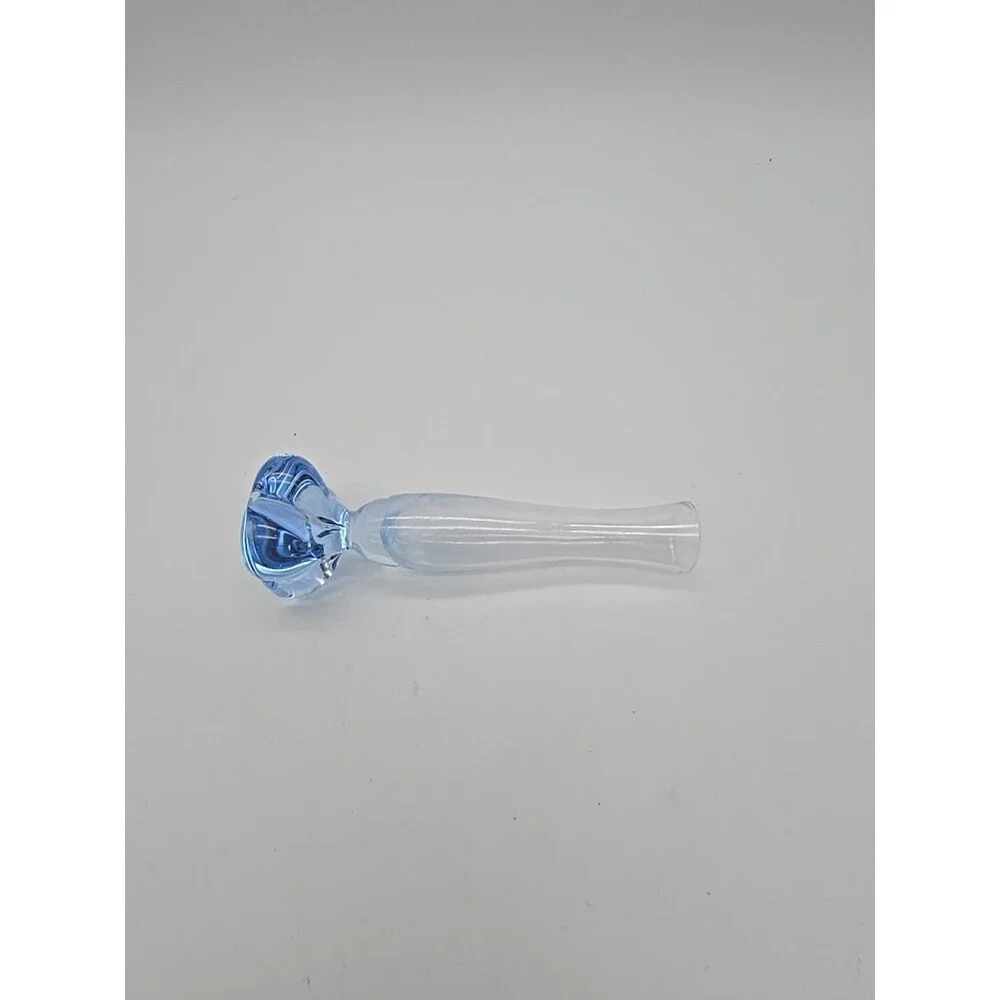 Vintage Art Glass Bud Vase Clover Foot Ice Blue Blown Glass